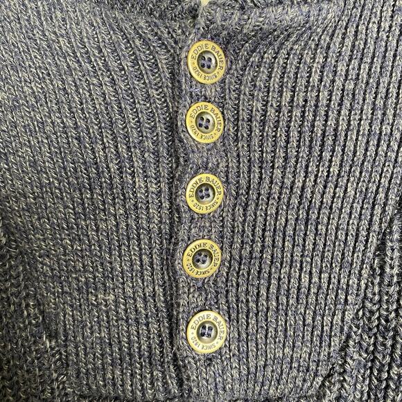 Vtg Eddie Bauer Sweater Mens M Grey Henley Fisherman Heavyweight Knit Pullover - Picture 3 of 6